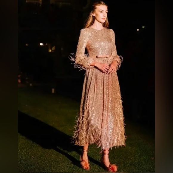Antonio Melani Elegant Gold Sequin Evening Dress